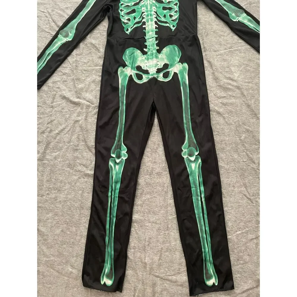 New Skeleton Kids Size M/8-10 Yrs Glow in the Dark Black Halloween Costume